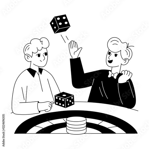 A character perform gambling trick illustration in glyph style 
