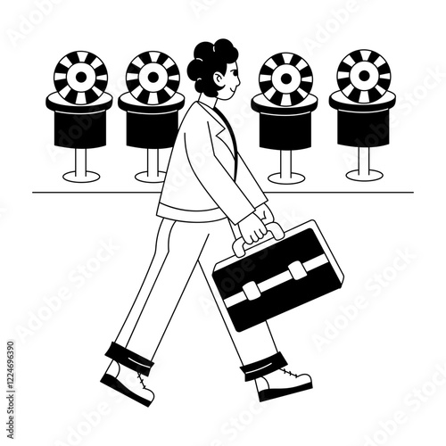 Gambler walking illustration in glyph style 
