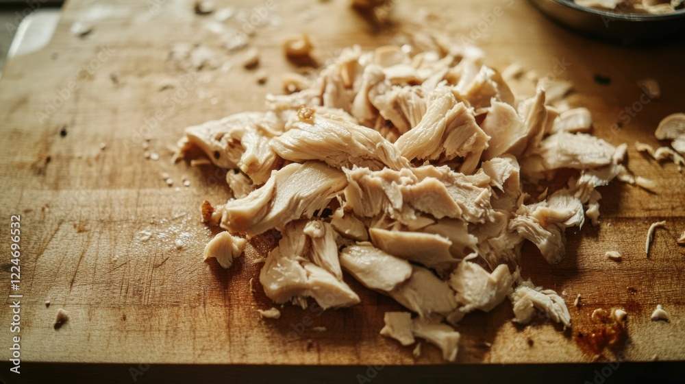 Fototapeta premium Chopped chicken wooden board. Generative AI