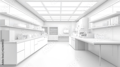 Modern lab interior with white walls and white floor