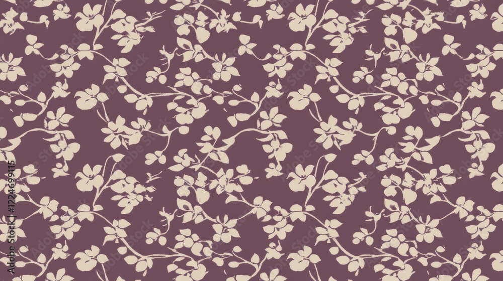 Elegant Floral Pattern Design, Delicate Beige Blooms on Deep Burgundy Background Elegant Floral Pattern Design, Delicate Beige Blooms on Deep Burgundy Background