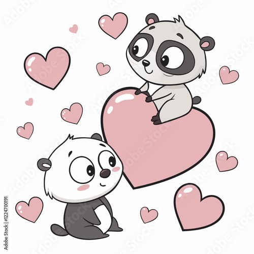 Adorable Panda Couple Sharing a Giant Heart