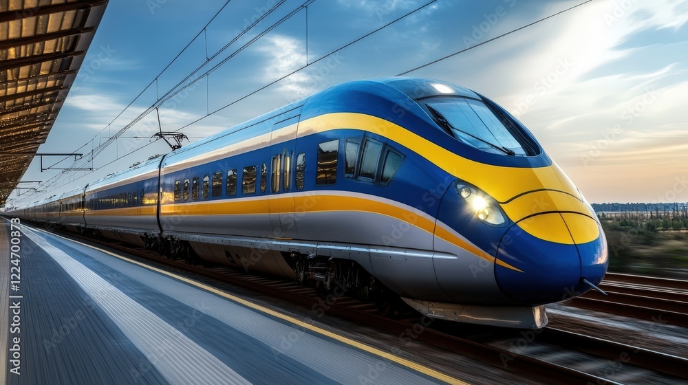 Fototapeta premium Experience the cutting-edge efficiency of modern high-speed bullet trains, revolutionizing transportation with their sleek design and rapid travel capabilities