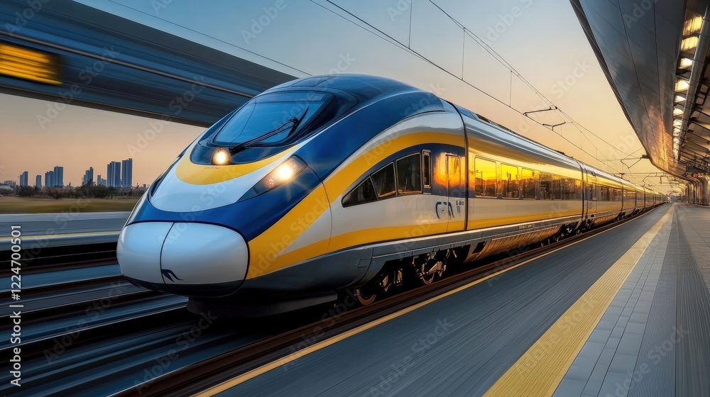 Fototapeta premium Experience the cutting-edge efficiency of modern high-speed bullet trains, revolutionizing transportation with their sleek design and rapid travel capabilities