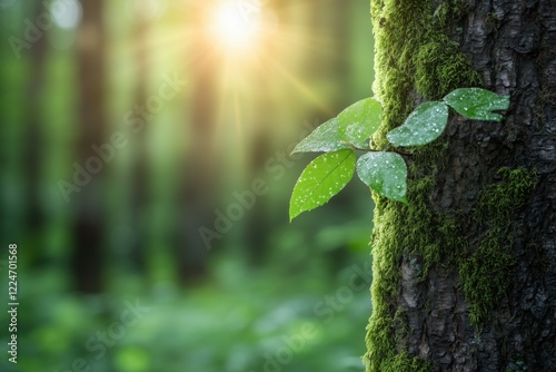 Junges Pflänzchen mit Tau im Wald

 photo