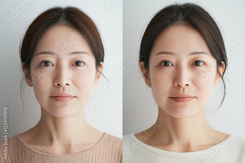 美容施術のビフォーアフター風写真　before and after photo