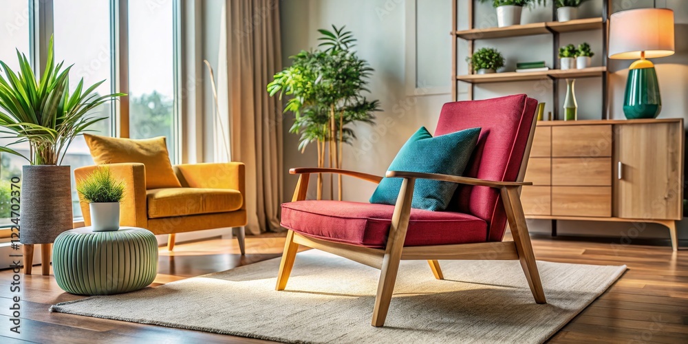 Fototapeta premium Japandi Living Room Interior Design: Macro Photography of Accent Armchair Detail