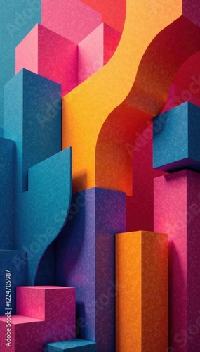 Vibrant color blocks interplay, dynamic shapes , blocks, bright, background