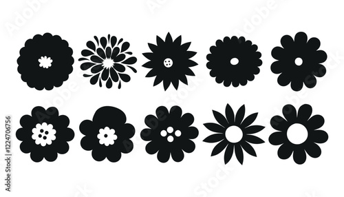 Silhouettes Flower icon set , Abstract botanical flower icon.vector botany floral design.	style for banners, wallpaper, posters, websites, online shopping.Vector illustration design and creative idea
