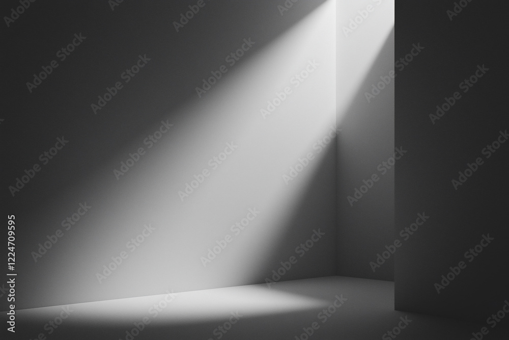 Soft light streaming into a minimalistic room corner, creating shadows and depth for artistic use Soft light streaming into a minimalistic room corner, creating shadows and depth for artistic use