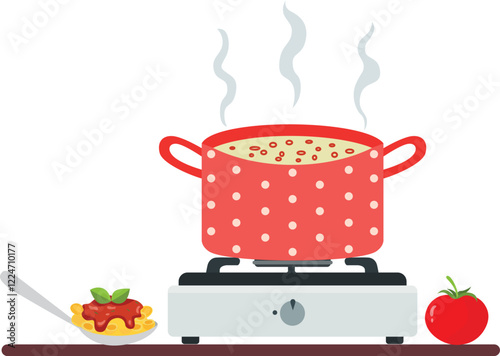 Pot on the Stove Cooking Tomato Sauce