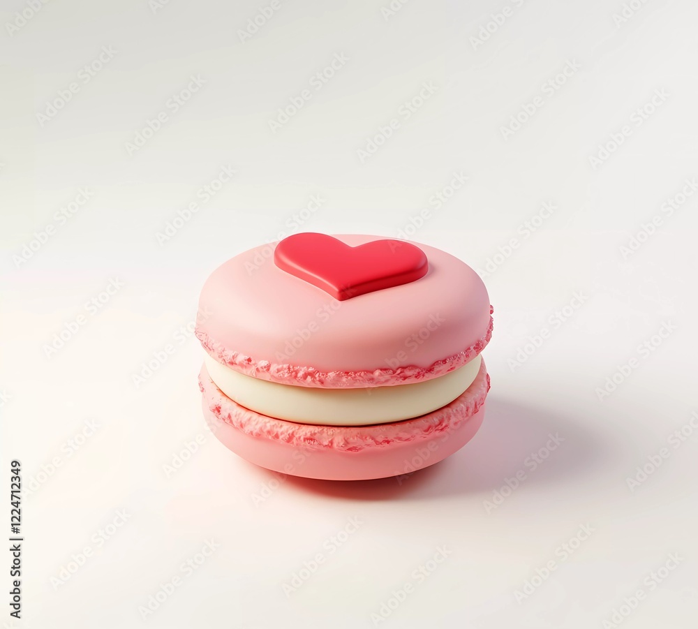 3D Render of Cute Pink Macaron with Red Heart: Minimalistic and Ultra-Realistic Design 3D Render of Cute Pink Macaron with Red Heart: Minimalistic and Ultra-Realistic Design