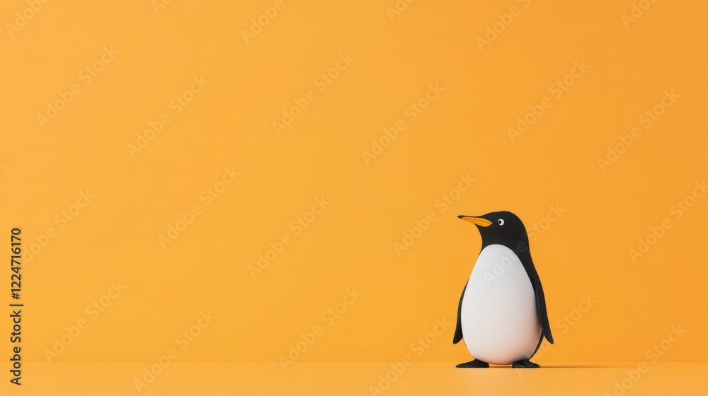 Fototapeta premium Cute cartoon penguin on orange background.