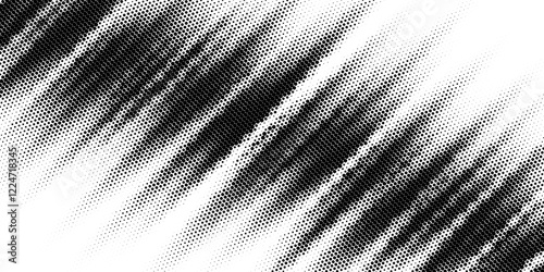 Black and white halftone background. Abstract illustration of round particles. The dots form shapeless images.