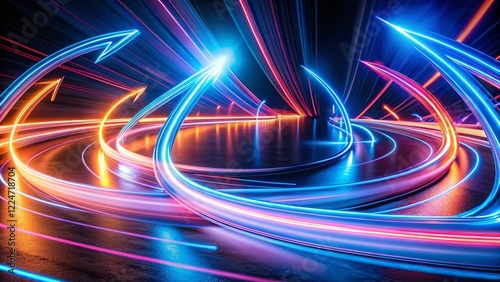 Long Exposure Photography of Rotating Arrows: Refresh, Reload, Loop Symbols