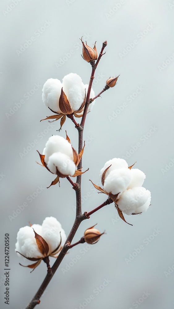 White cotton flowers on a blue background. Generative AI White cotton flowers on a blue background. Generative AI