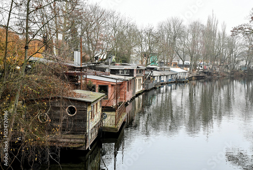 Historical city Berlin Europe Germany river old houses on the water