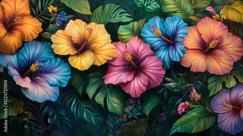 Wallpaper Mural Hibiscus blossoms, vibrant petals. Generative AI Torontodigital.ca