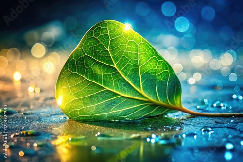 Long exposure captures vibrant green seagrape leaves, their glossy texture glistening under coastal light. photo