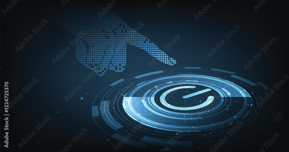 Fototapeta premium Power button low poly design.smart technology power button on a dark blue background.futuristic digital innovation background vector illustration.