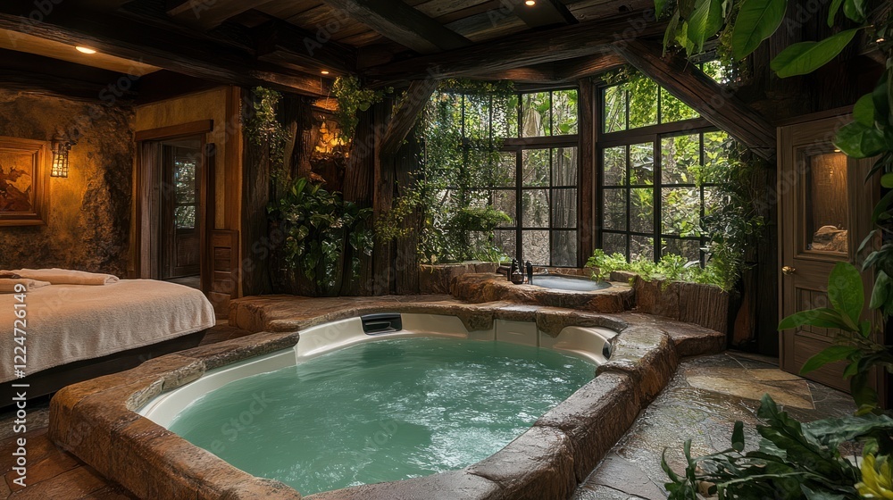 custom made wallpaper toronto digitalLuxurious Indoor Hot Tub Oasis: A Tranquil Escape in a Stone and Wood Sanctuary