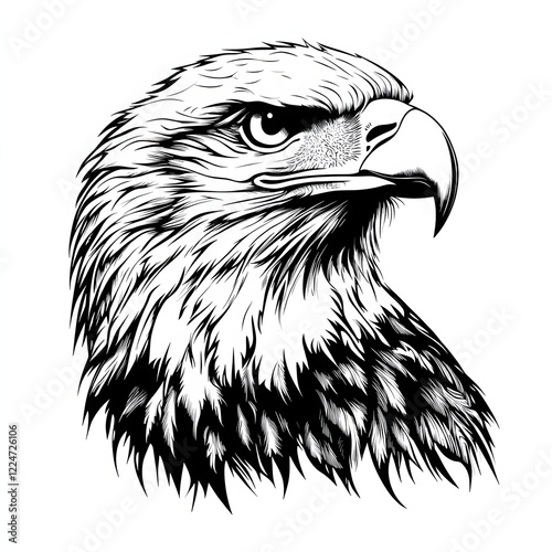 Black and white eagle bird illustration on white background, bird art, eagle clipart, sketch ideas for tattoo,  ideas for engrave laser, symbolic bird, wildlife freedom bird,  photo