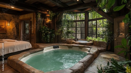Wallpaper Mural Luxurious Indoor Hot Tub Oasis: A Tranquil Escape in a Stone and Wood Sanctuary Torontodigital.ca