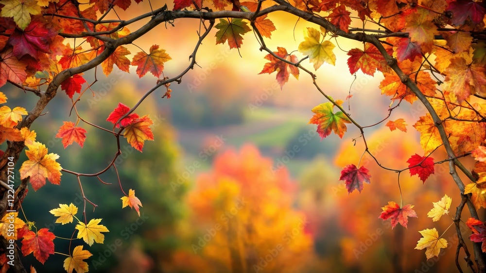 Vines and branches of various autumn leaves colors intertwined in a beautiful fall landscape Vines and branches of various autumn leaves colors intertwined in a beautiful fall landscape