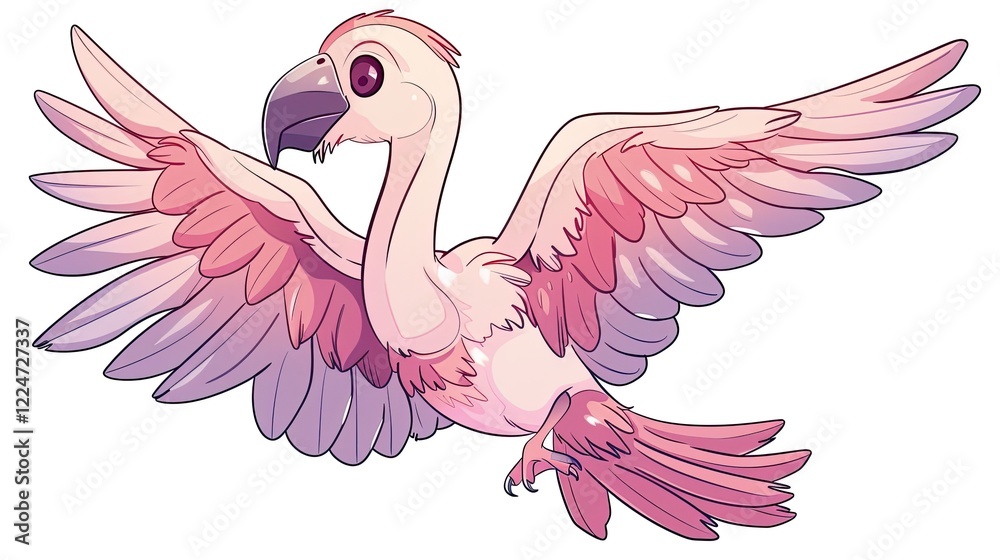 Obraz premium Cartoon drawing of a pink flamingo, simple vector art