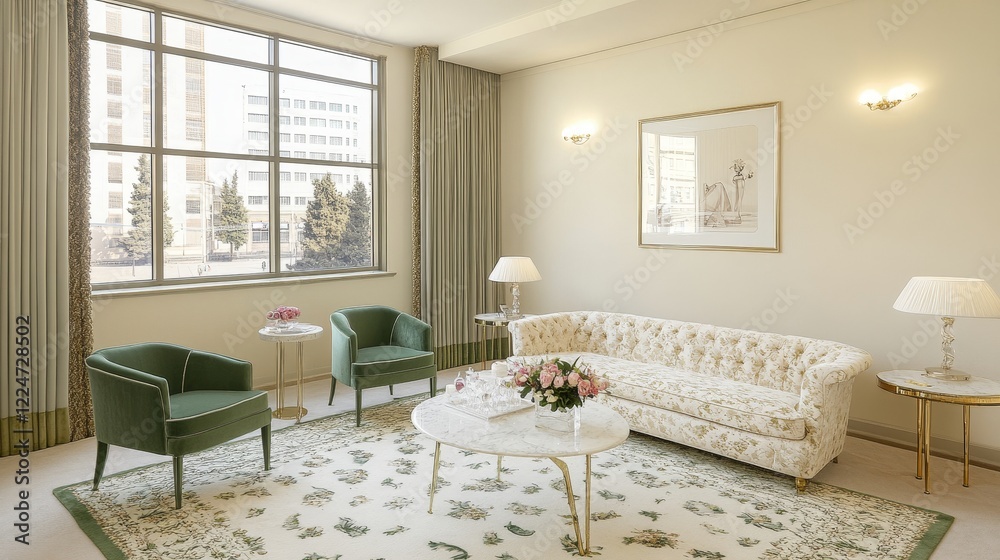 Fototapeta premium Elegant Living Room Interior Design with City View