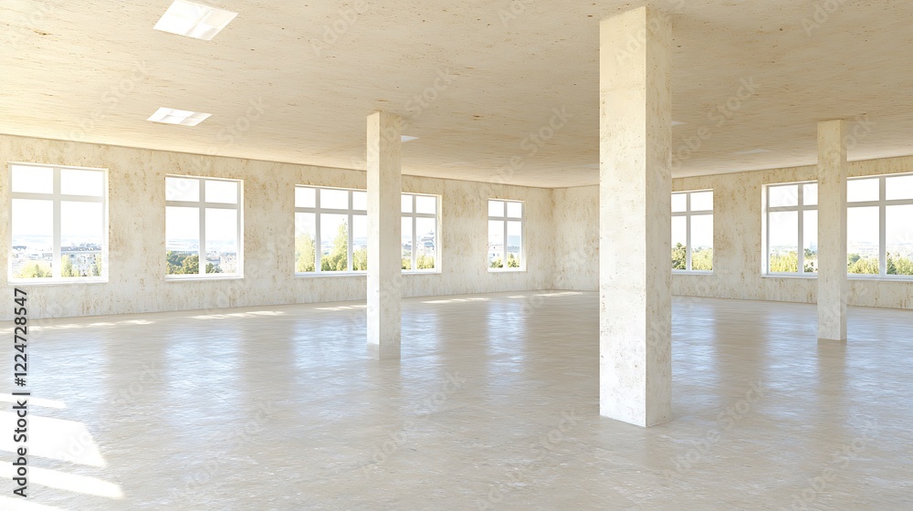 Obraz premium Empty room with columns and windows for design