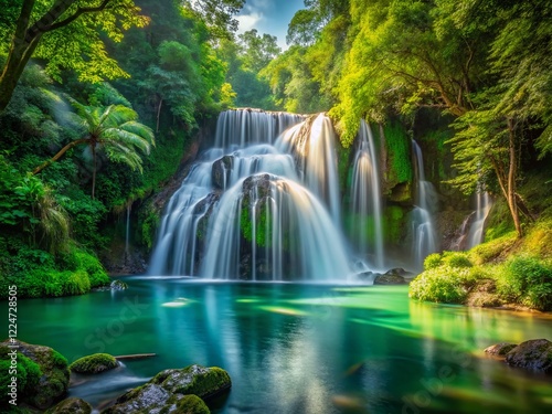 Lush Forest Waterfall Panoramic - Long Exposure Photography