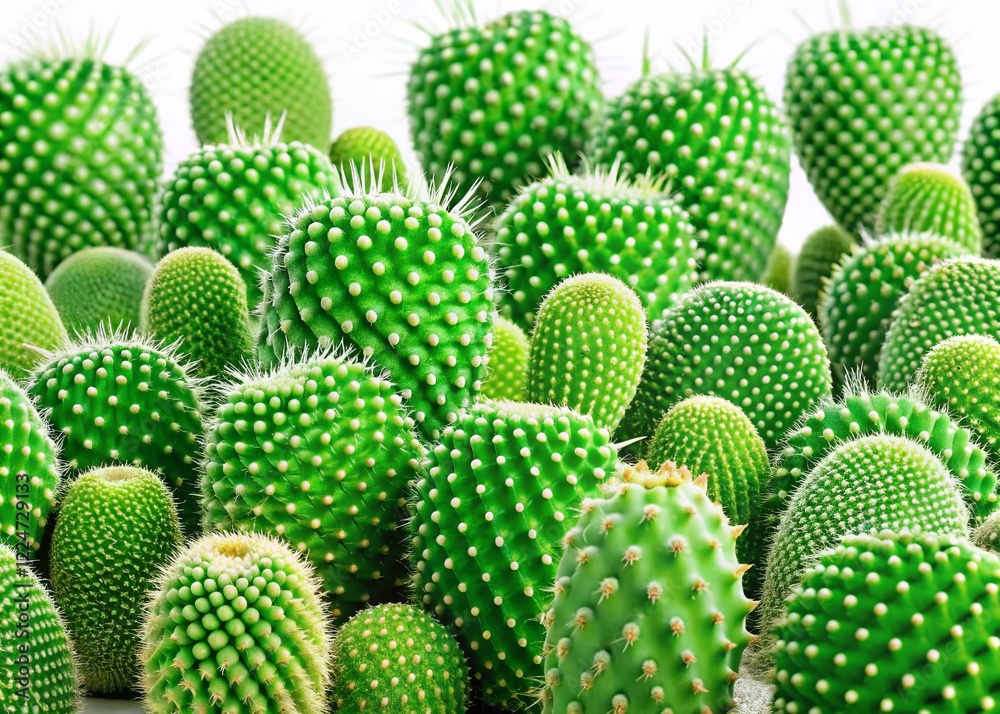 Lush Green Cactus Pads Panoramic on White Background - Vibrant Succulent Plant Photography Lush Green Cactus Pads Panoramic on White Background - Vibrant Succulent Plant Photography