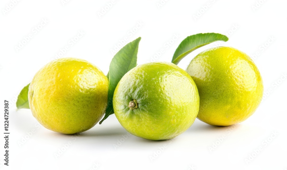 Fresh Limes with Leaf Isolated on White Background - Juicy Citrus Fruit for Summer Refreshment, Healthy Diet, and Culinary Use, Generative AI Fresh Limes with Leaf Isolated on White Background - Juicy Citrus Fruit for Summer Refreshment, Healthy Diet, and Culinary Use, Generative AI