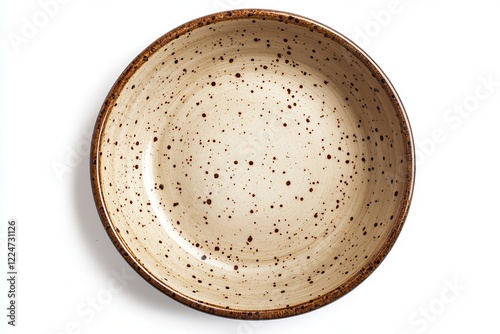 Empty speckled bowl, overhead studio shot, white background, food photography photo