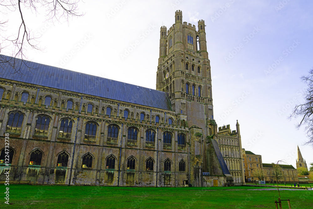 Fototapeta premium Ely Cathedral and St Mary's Church, in January, 2025.
