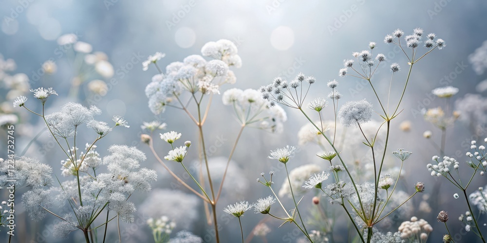 Fototapeta premium Delicate Wildflowers Amidst Grey Hues, nature, botanical, nature