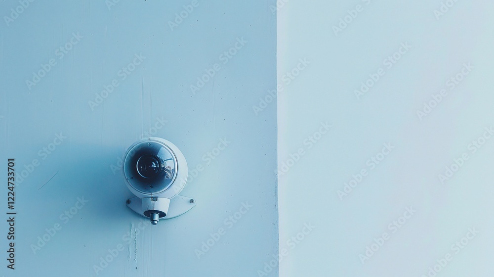 A prominent surveillance camera set against a clean white background A prominent surveillance camera set against a clean white background