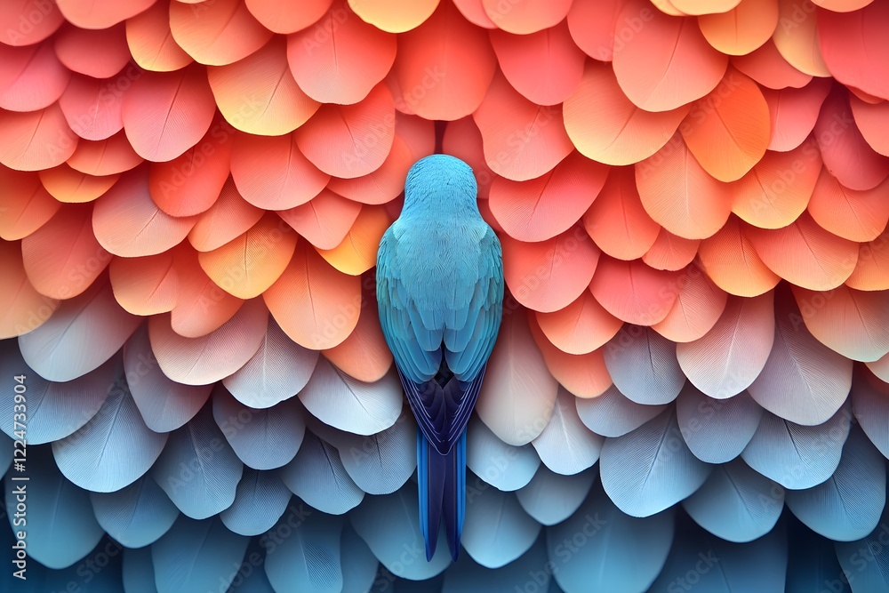 Fototapeta premium Vibrant Colorful Bird Against Textured Feather Background for Art and Design Concepts