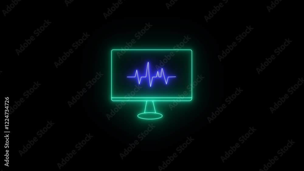 Neon profile icon inside monitor. profile or monitor icon on the black background. Neon profile icon inside monitor. profile or monitor icon on the black background.