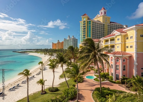 Wallpaper Mural Luxurious Bahamas Resort Buildings at Sunrise: Stunning Vacation Destination Stock Photo Torontodigital.ca