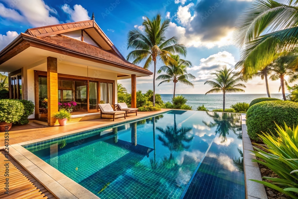 Fototapeta premium Luxurious Beachside Pool Villa Holiday Weekend Getaway