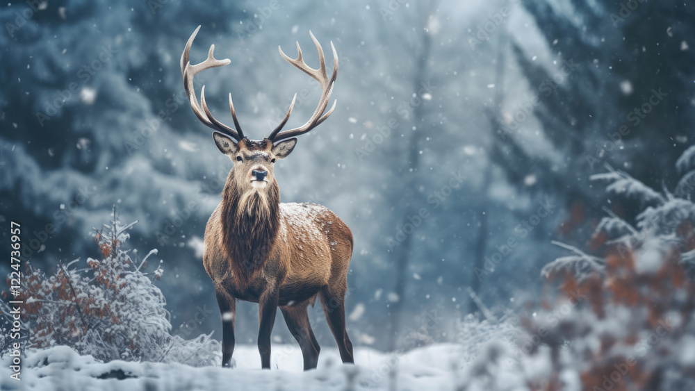 Majestic deer in a snowy forest Majestic deer in a snowy forest