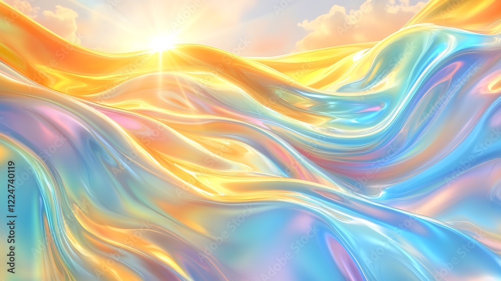 Obraz premium Abstract iridescent waves under a bright sun