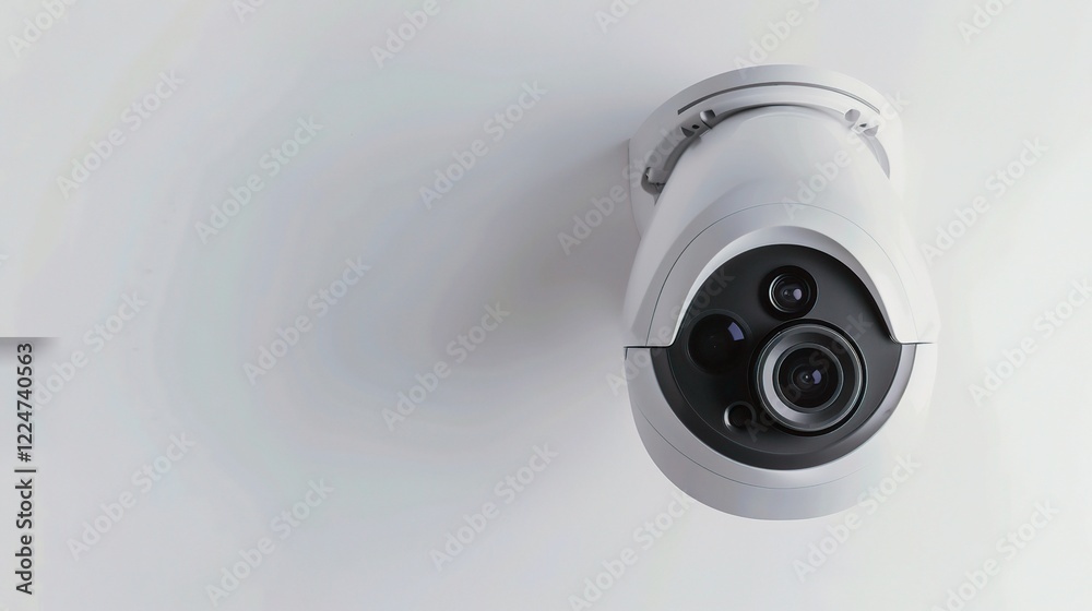 A prominent surveillance camera set against a clean white background A prominent surveillance camera set against a clean white background