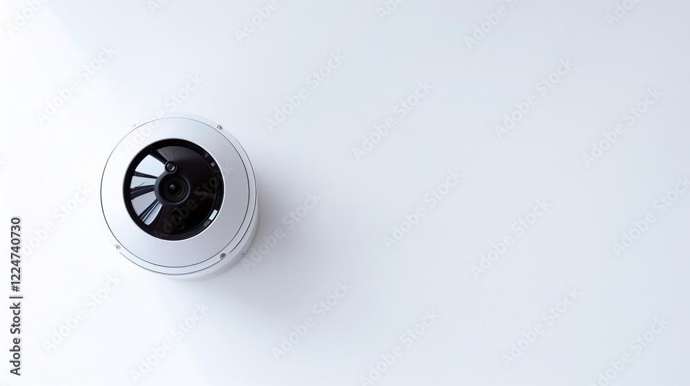 A prominent surveillance camera set against a clean white background A prominent surveillance camera set against a clean white background