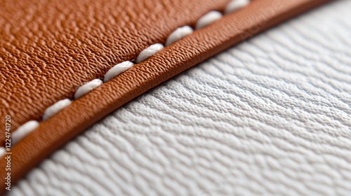 Close Up of Brown and White Leather Texture with White Stitching