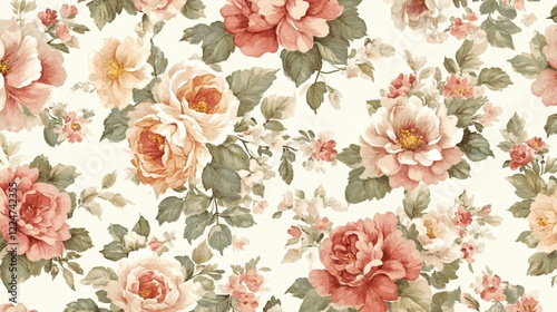 Elegant Watercolor Rose Floral Pattern Seamless Design Romantic Blush Peach Tones