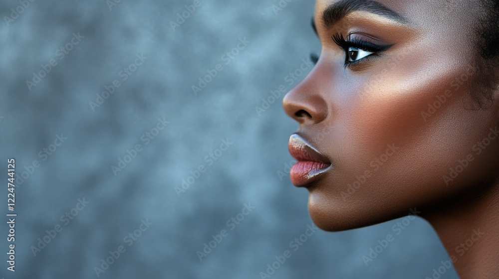 Young pretty girl with naturarl makeup on beige background. Skin care concept