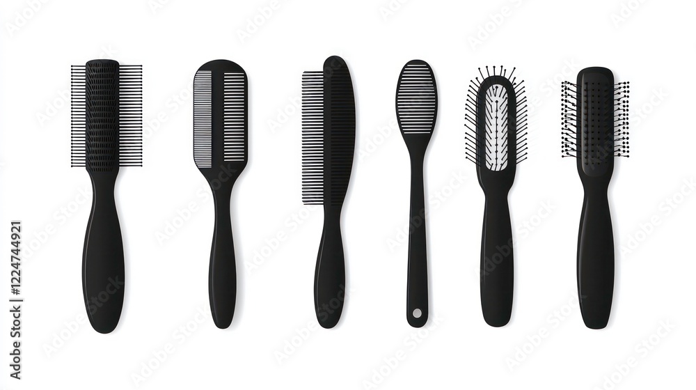 Comb and hairbrush silhouette. Set of comb and hairbrush isolated on a white background. Tools isolated on white. Photo realistic photo